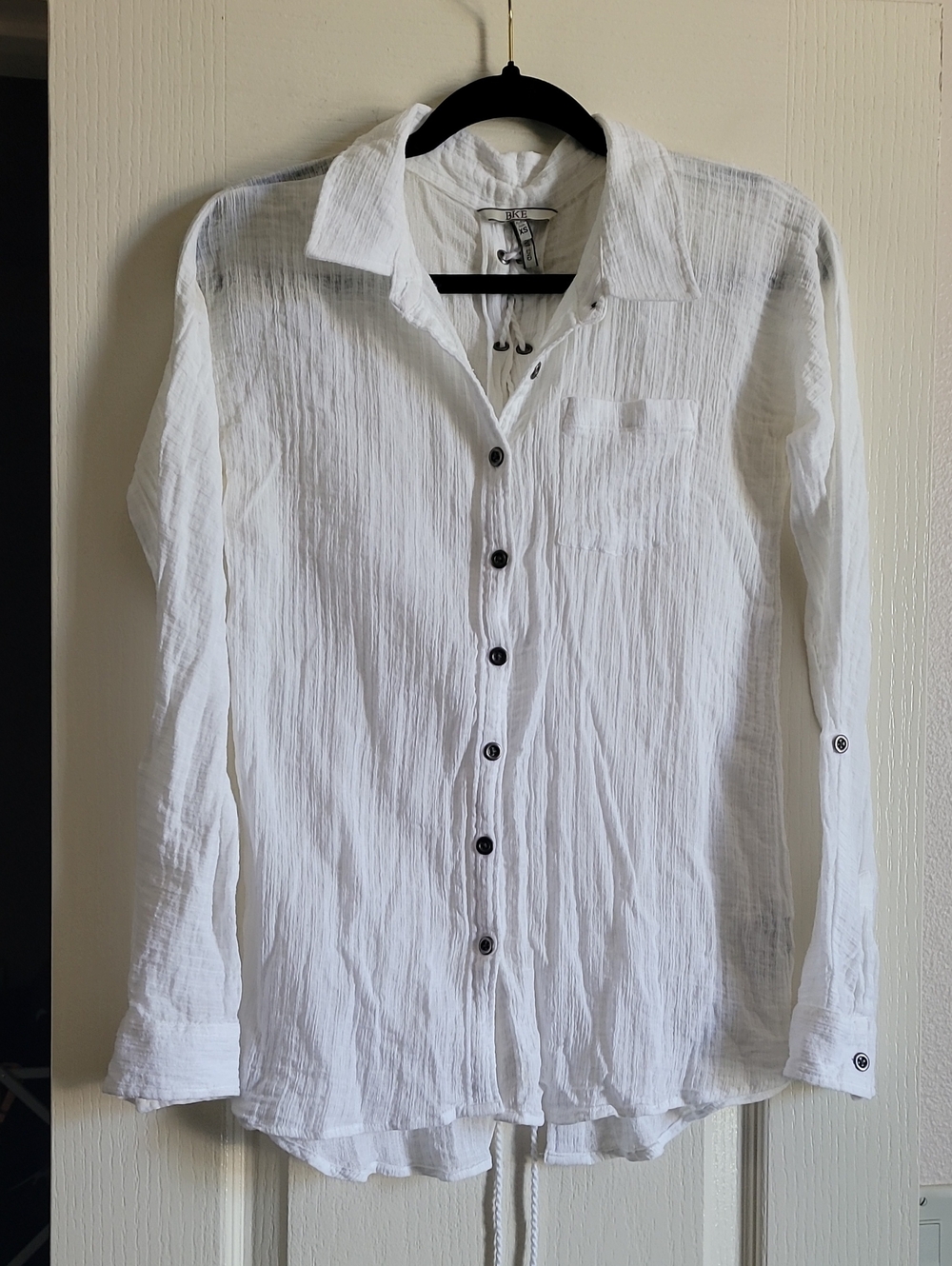BKE White Long-Sleeve Textured Button-Down Shirt